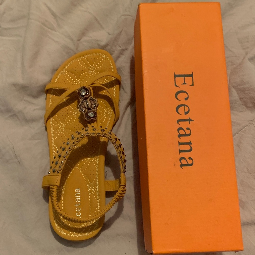 Ecetana Yellow Sandals with Rhinestone Detail